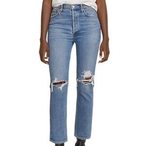 AGOLDE NWT Riley High Rise Crop Straight Leg Jean Size 29 100% Cotton Distressed